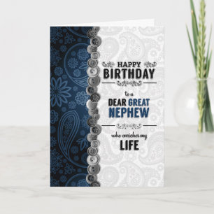 Grote Nephew's Birthday Blue Paisley met Buttonnen Kaart