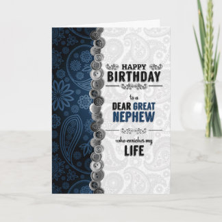 Grote Nephew's Birthday Blue Paisley met Buttonnen Kaart