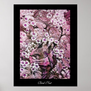 GROTE NEST, TREE PINK WHITE SPRING FLOWERS Black Poster