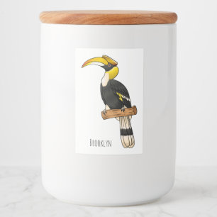 Grote neushoornvogel stripillustratie voedselcontainer etiket
