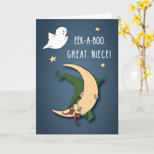 Grote nichtje eerste Halloween Baby Peek A Boo Wit Kaart (Gele Bloem)