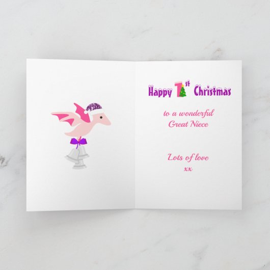 Grote nichtkaart van 1 Kerstmis met Paarse dinosau Kaart (Binnen)