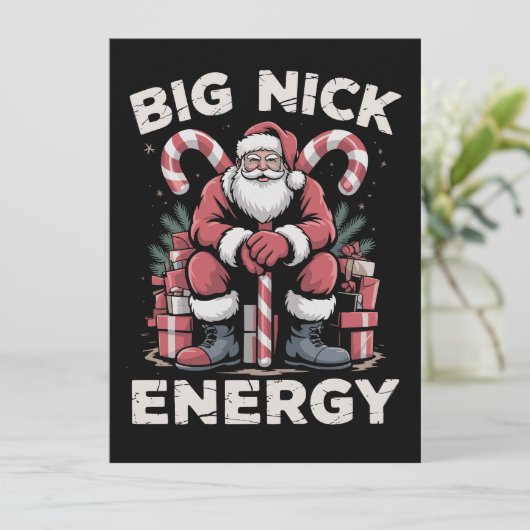 Grote Nick Energie Grappige Kerstman Kerstmis Feestdagenkaart (Staand voorkant)