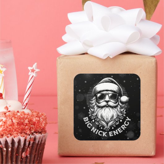 Grote Nick Energie Kerstman Grappige Kerstmis Xmas Vierkante Sticker (Feest)