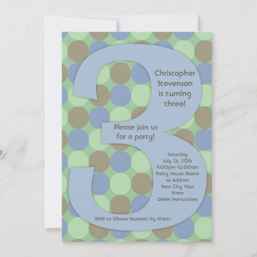 Grote Nummer 3 3e Jongen Verjaardagsfeestje Kaart (Voorkant)