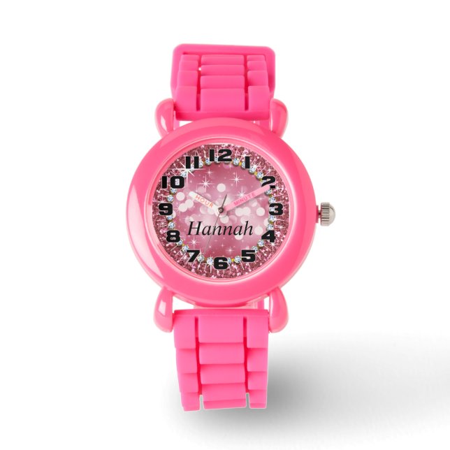 Grote Nummers Glitz Glam Bling Glitter Roze Horloge (Voorkant)