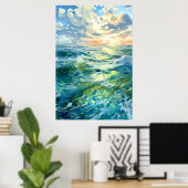 Grote oceaan zeeen bij zonsondergang | AI Poster (Thuiskantoor)