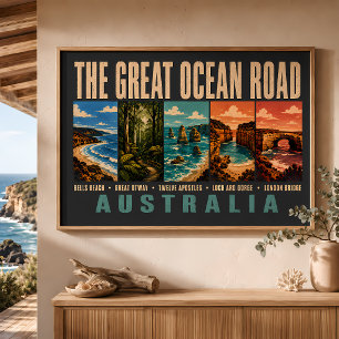 Grote Oceaanweg Australië Landmarks Illustratie Poster