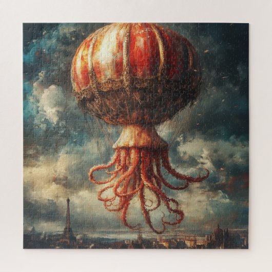 Grote Octopus Heet Lucht Ballon Boven Parijs Legpuzzel (Verticaal)