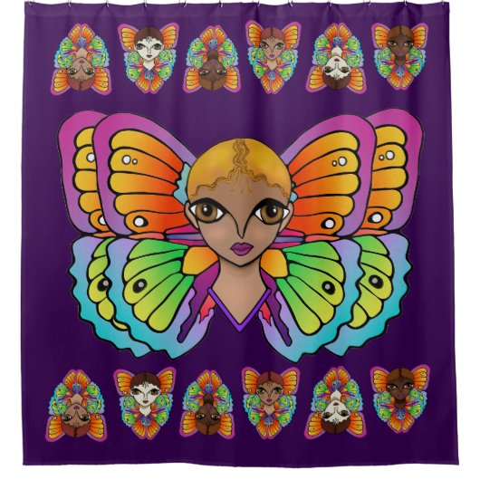 Grote ogen en vlindervleugels douchegordijn (Voorkant)