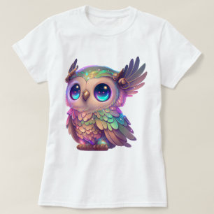 Grote Ogen Gehoornde Uil Cartoon Stijl Grafisch T-shirt