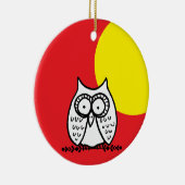 Grote ogen grappige cartoon uil & maan rood keramisch ornament (Rechts)