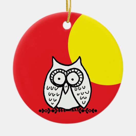 Grote ogen grappige cartoon uil & maan rood keramisch ornament (Voorkant)