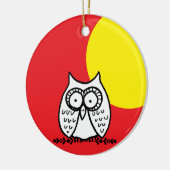 Grote ogen grappige cartoon uil & maan rood keramisch ornament (Links)