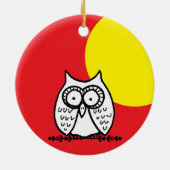 Grote ogen grappige cartoon uil & maan rood keramisch ornament (Achterkant)