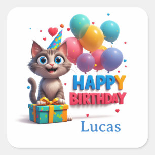 Grote Ogen Kat Verjaardagscadeau 🎉 Vierkante Sticker