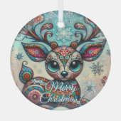 Grote Ogen Kerst Reindeer Folk Art Persoonlijk Glas Ornament (Voorkant)