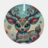 Grote Ogen Kerst Reindeer Folk Art Persoonlijk Glas Ornament (Achterkant)