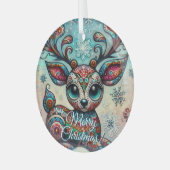 Grote Ogen Kerst Reindeer Folk Art Persoonlijk Glas Ornament (Voorkant links)
