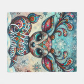 Grote Ogen Kerst Rendier Folk Art Persoonlijk Fleece Deken (Voorkant (Horizontaal))