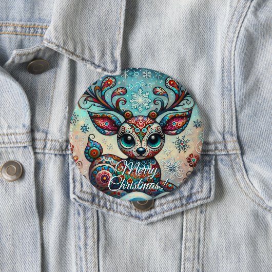 Grote Ogen Kerst Rendier Folk Art Persoonlijk Ronde Button 4,0 Cm (In situ)