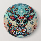 Grote Ogen Kerst Rendier Folk Art Persoonlijk Ronde Button 4,0 Cm (Voorkant)