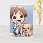 Grote Ogen Kleine Jongen Verjaardag Kaart (Gele Bloem)