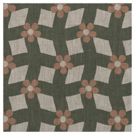 Grote olijfgroene abstracte bloemrooster - Natuurl Stof