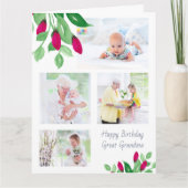 Grote Oma 4 Foto Ditsy Roze Rosebud Verjaardag Kaart (Voorkant)