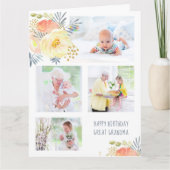 Grote Oma 4 Foto Perzik Geel Bloemen Verjaardag Kaart (Voorkant)