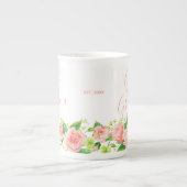 Grote Oma Coral Pink Waterverf Floral Porselein Kop (Voorkant)