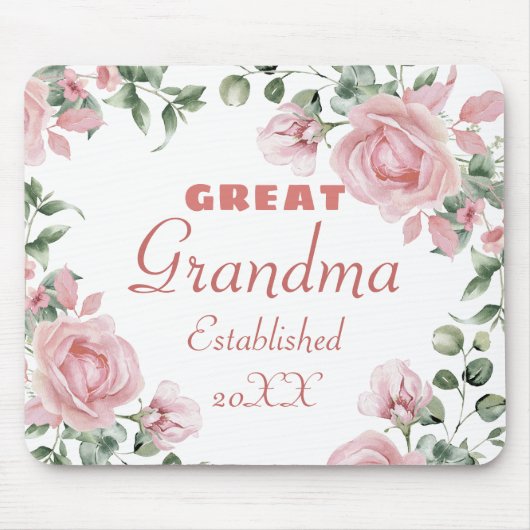 Grote Oma Jaar Opgericht Custom Roze Rozen Muismat (Voorkant)