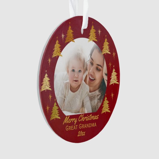 Grote Oma Kerstmis Foto Rood en Goud Ornament (voorkant)