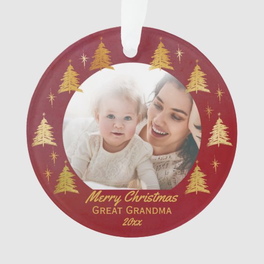 Grote Oma Kerstmis Foto Rood en Goud Ornament (voorkant)