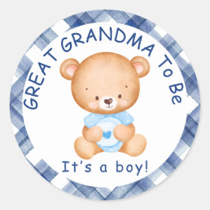 GROTE OMA om Blue Plaid Baby shower te zijn Ronde Sticker