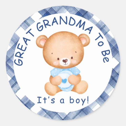 GROTE OMA om Blue Plaid Baby shower te zijn Ronde Sticker (Voorkant)