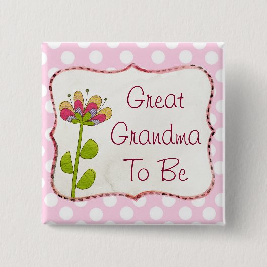 Grote Oma om Pink Flower Baby shower Button te zij (Voorkant)