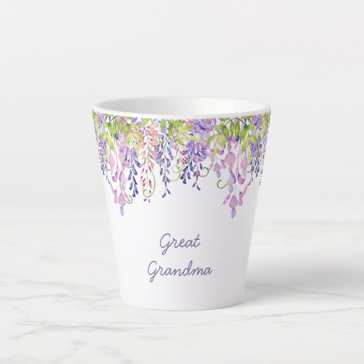 Grote Oma Paarse Wisteria Waterverf Bloemen Latte Mok (Voorkant)