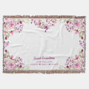 Grote Oma Roze en Paarse Bloem Rand Deken