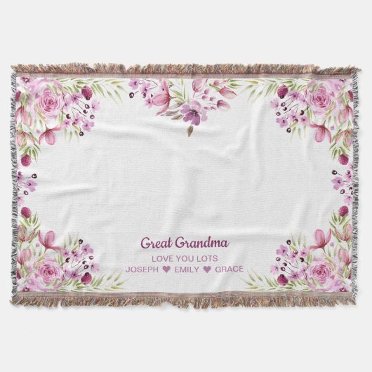 Grote Oma Roze en Paarse Bloem Rand Deken (Voorkant)