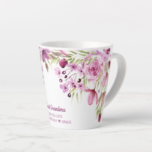Grote oma Roze en paarse bloemen Latte Mok (Rechterhoek)