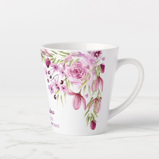 Grote oma Roze en paarse bloemen Latte Mok (Rechts)