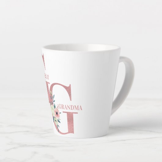 Grote Oma Roze Glitter Bloem Letters Latte Mok (Rechterhoek)