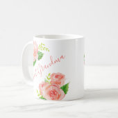 Grote Oma Waterverf Bloemen Koraal Roze Rose Koffiemok (Voorkant links)