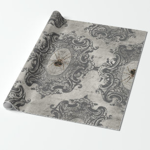 Grote omhulde spin op lichte grijs cadeaupapier