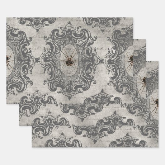 Grote omhulde spin op lichte grijs inpakpapier vel (Set)