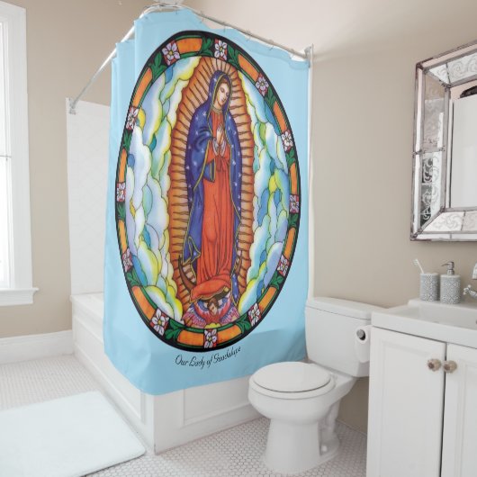 Grote Onze-dame van Guadalupe White Shower Curtain Douchegordijn (In situ)