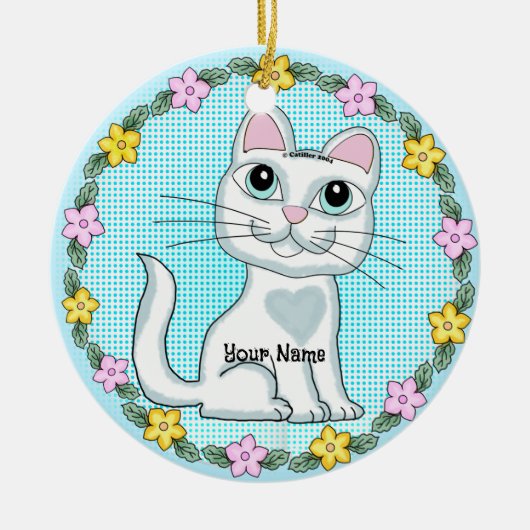 Grote Oog Kitten Kat Keramisch Ornament (Voorkant)