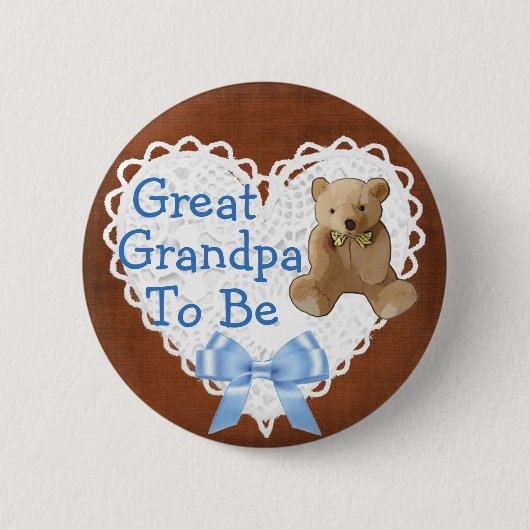 Grote opa om bruin blauw Baby shower Button te zij (Voorkant)