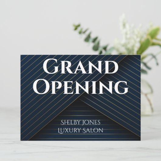 Grote opening Elegant Navy Blue Gold Business Aankondiging (Staand voorkant)